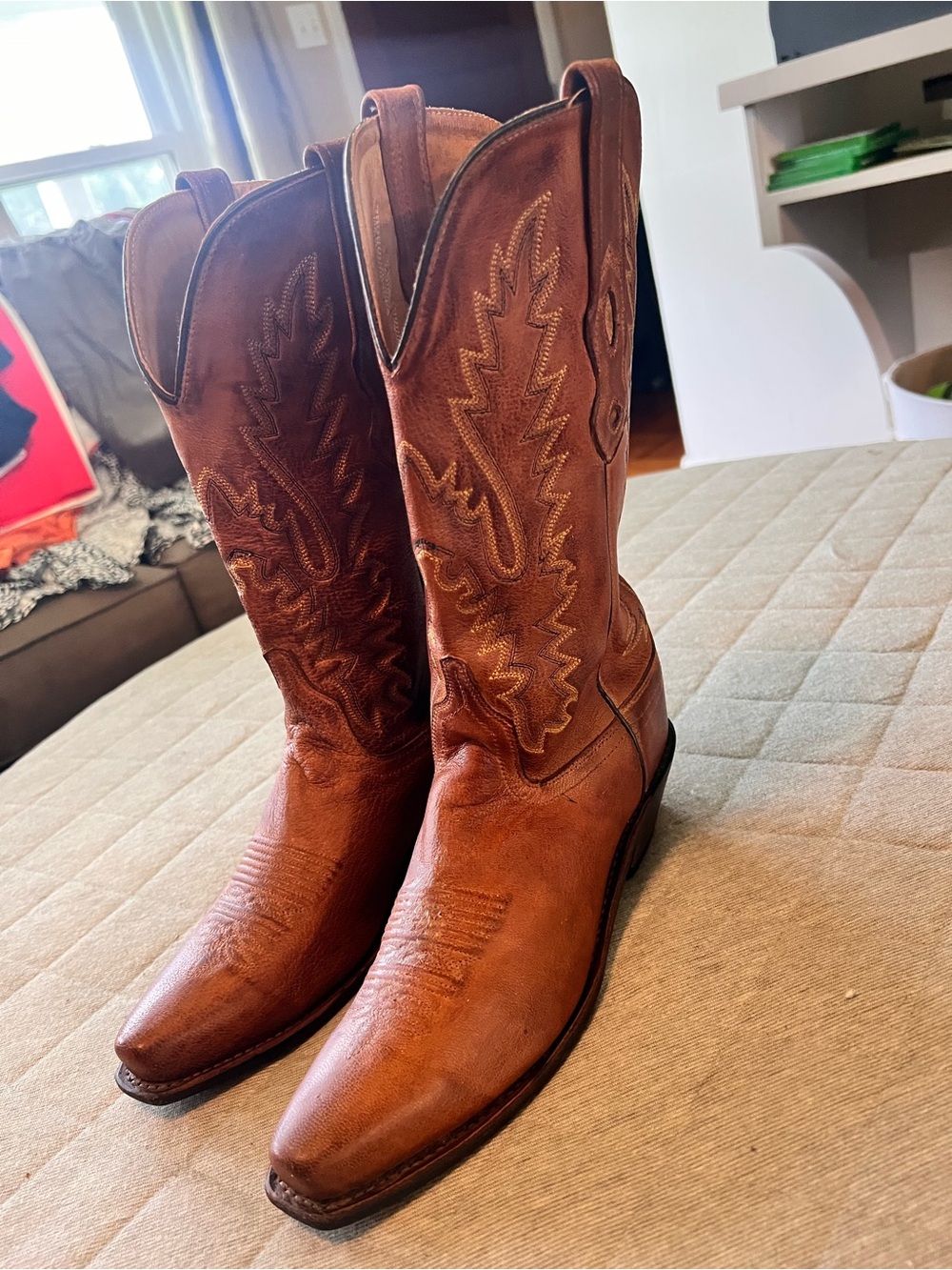 OLD WEST Sz 7.5 Canyon Tan Leather Snip Toe Western Cowgirl Boots Orig $179 - Picture 5 of 9